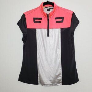 Jamie Sadock Womens Golf Shirt Size M Cap Sleeve Color Block 1/4 Zip Metallic